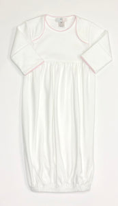 White Pima Gown with Pink Trim with Empire Waist