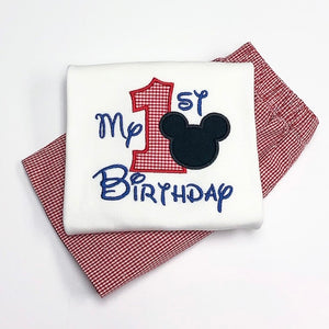 My First Birthday Mickey Applique Tee