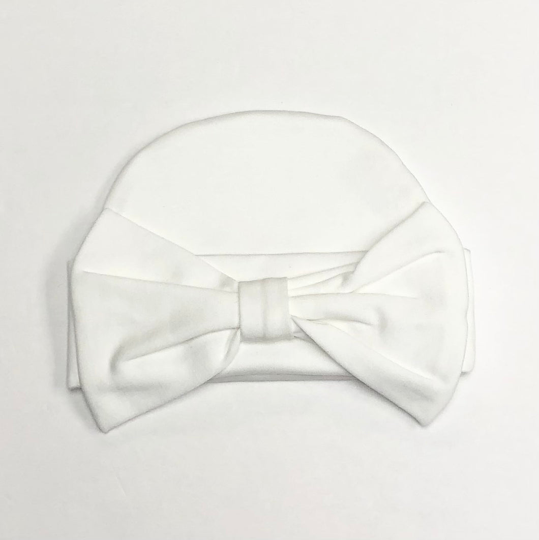 White Pima Beanie with White Bow