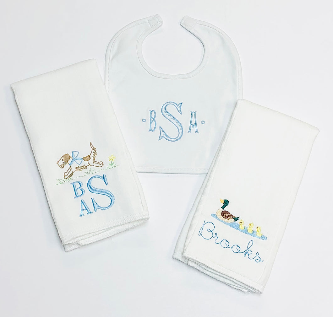 Boys Dog and Duck Burp and Bib Set