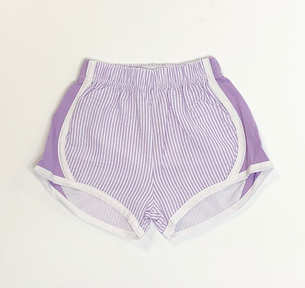 Girls Lavender Seersucker Wind Shorts