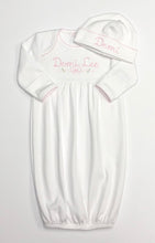 Load image into Gallery viewer, White Pima Gown with Pink Trim with Empire Waist