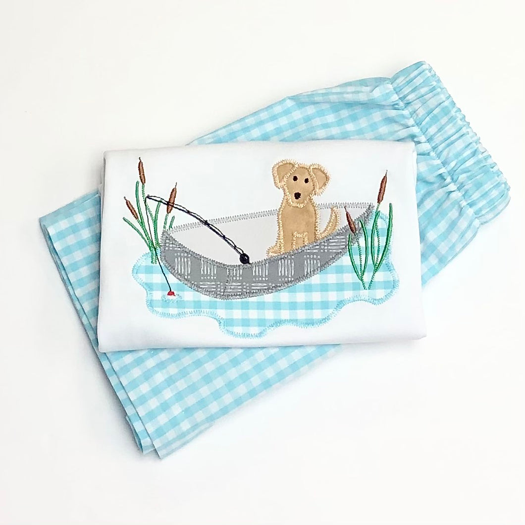 Boys Applique Fishing Boat with Dog Tee