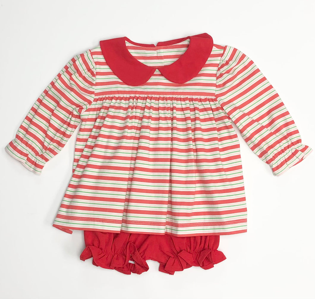 Girls Red, Pink, and Green Stripe Knit Bloomer Set