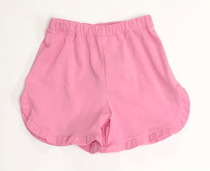 Girls Pink Knit Ruffle Shorts
