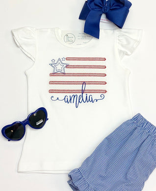 Girls American Flag Flutter Sleeve Tee