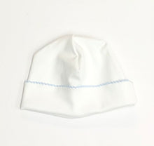 Load image into Gallery viewer, White Pima Beanie with Blue Trim