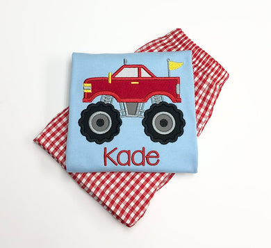 Light Blue Monster Truck Applique Tee