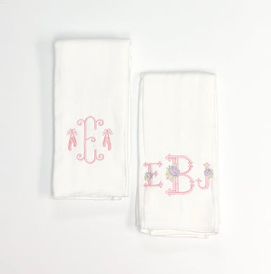 Ballerina Shoes and Floral Initials Burp Cloth Set