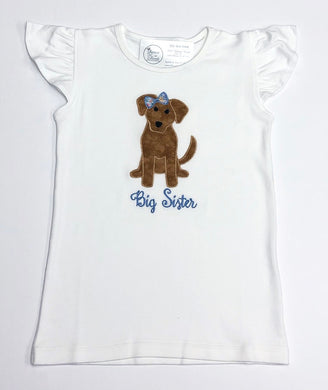 Girls Big Sister Dog Applique Tee