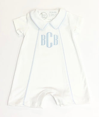 White Thomas Pima Playsuit with Blue Trim