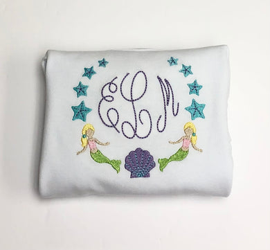 Girls Mermaid Frame with Initials Tee