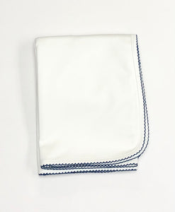 White Pima Blanket with Navy Trim
