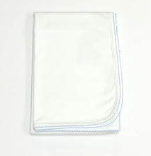 Load image into Gallery viewer, White Pima Blanket with Blue Trim