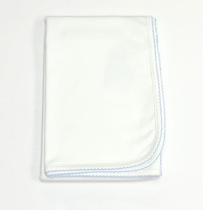 White Pima Blanket with Blue Trim