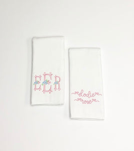 Floral Initials and Name with Bows Burp Cloth Set
