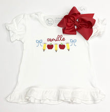 Load image into Gallery viewer, Girls Apple and Pencil Bow Swag Ruffle Tee