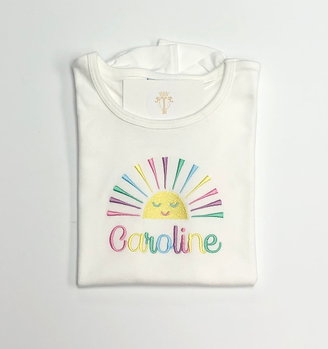 Girls Short Sleeve Multi Color Sun with Name Tee