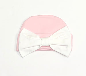 Pink Pima Beanie with White Bow
