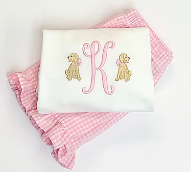 Girls Initial with Mini Dogs Ruffle Tee